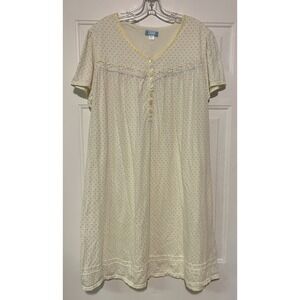 Celestial Dreams Women 2X Nightgown Yellow Blue Polka Dot Lace Trim Short Sleeve
